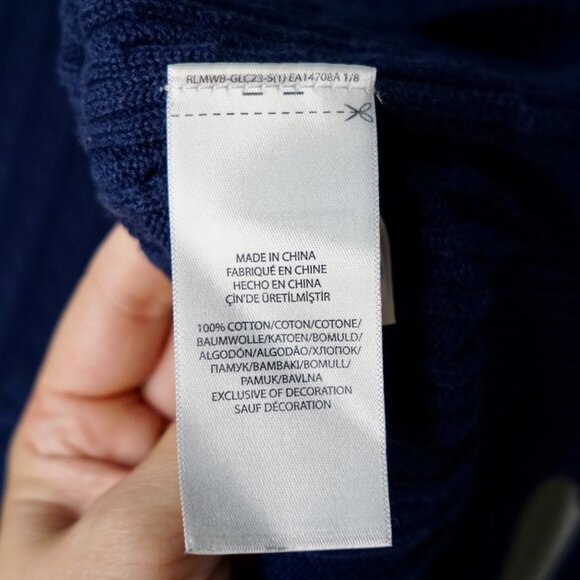 Polo Ralph Lauren Cable Knit Crew Neck Logo Sweater Navy - L Fits Like Size M - Picture 7 of 8